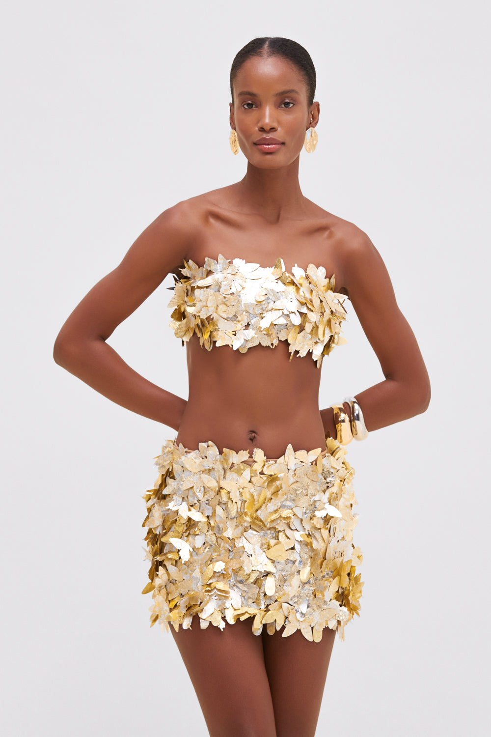 SILVER AND GOLD SEQUIN CROPPED TOP AND SKIRT SET (RUNWAY)