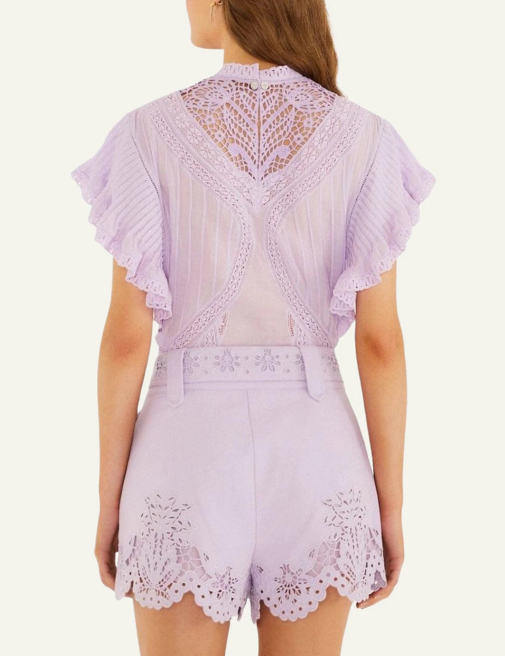 Lace Ruffle Sleeve Shorts Set