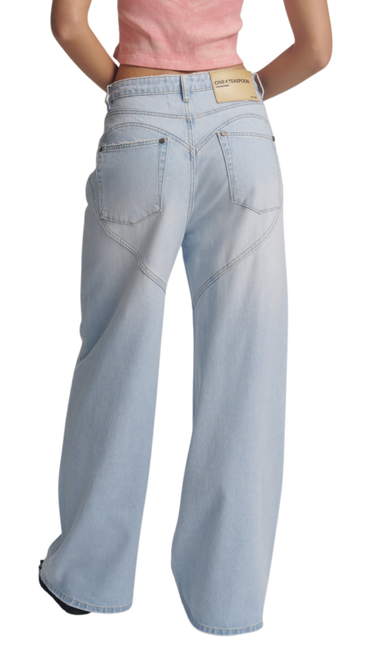 Love Machines Super Wide Leg Denim Jeans - Blue Heart