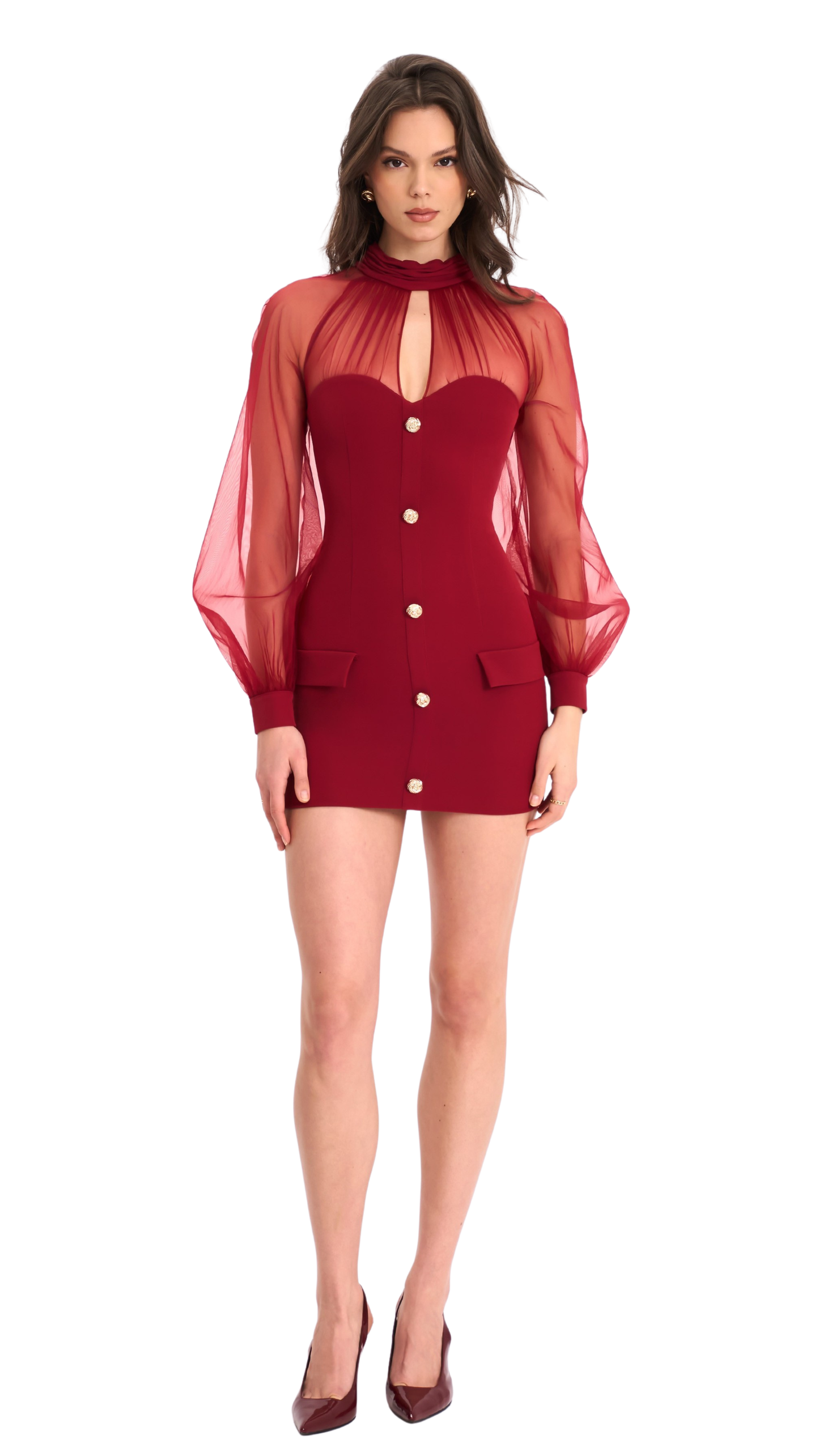 Crimson Sheer Sleeve Mini Dress