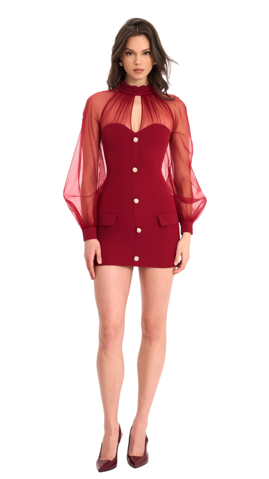 Crimson Sheer Sleeve Mini Dress