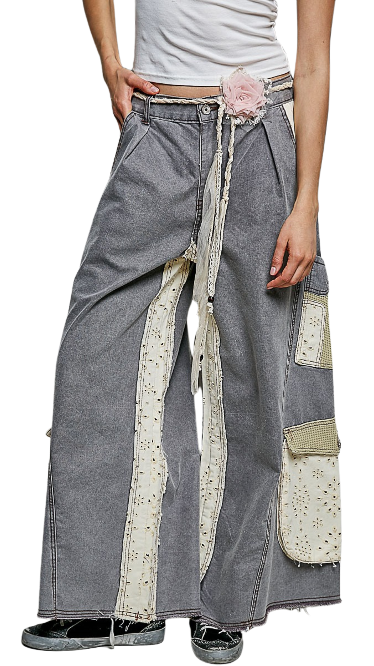 Patchwork Wide-Leg Denim Pants