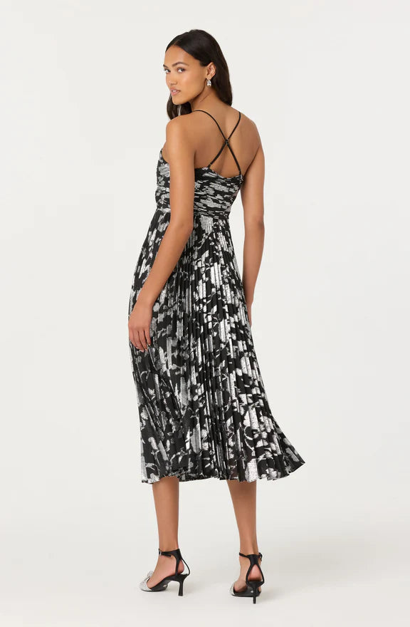 Saoirse Metallic Pleated Midi Dress