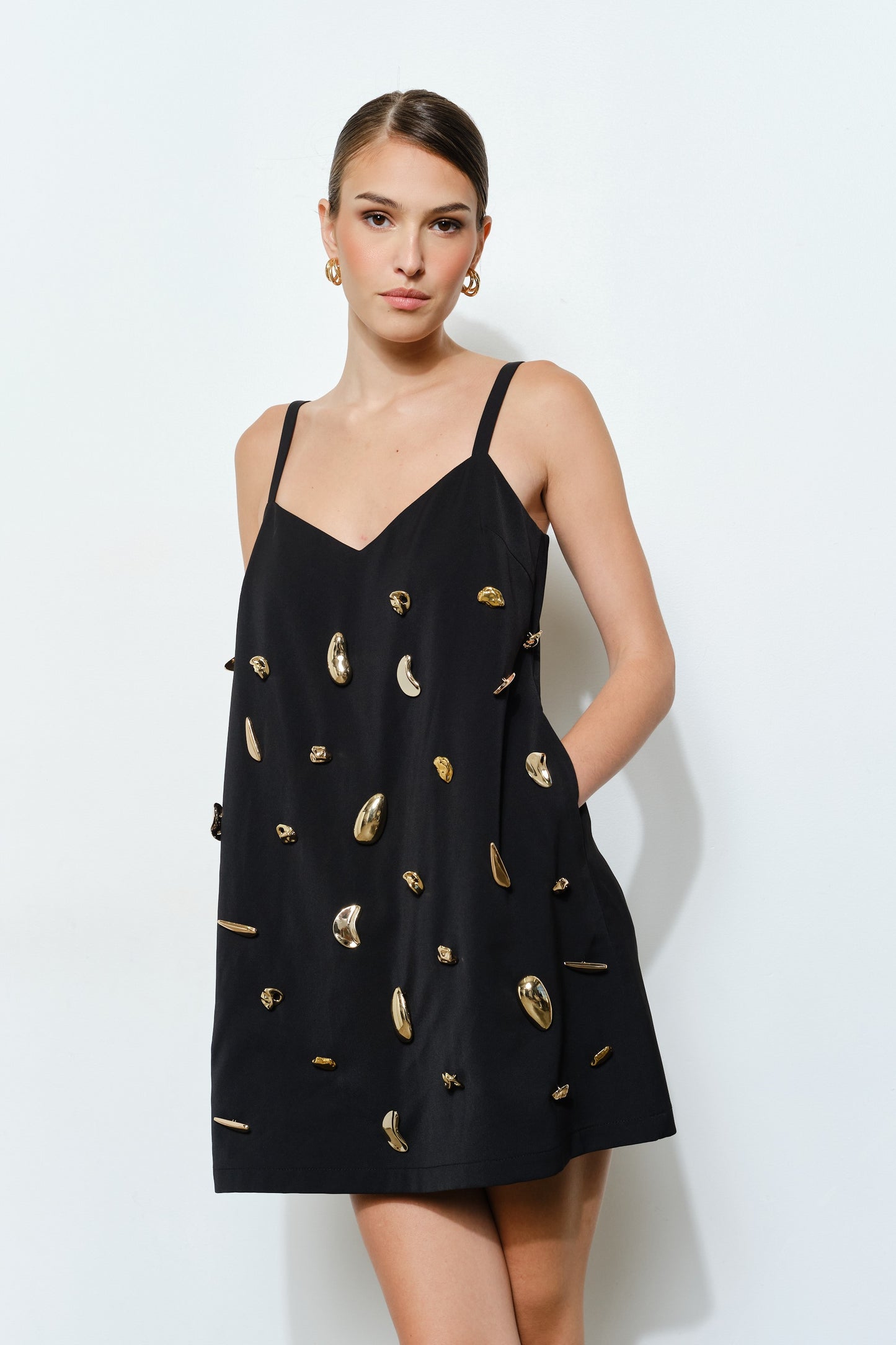 Pearl Sculpt Slip Dress – Black