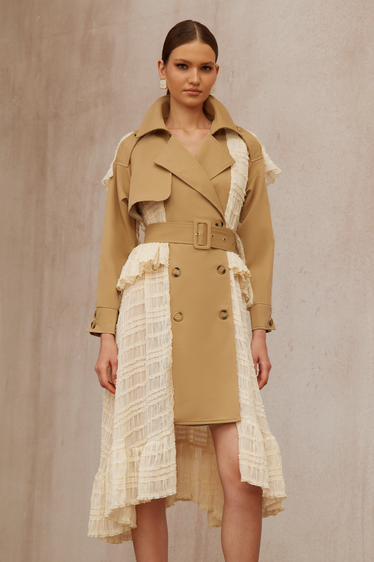 Lace Panel Long Trench Coat