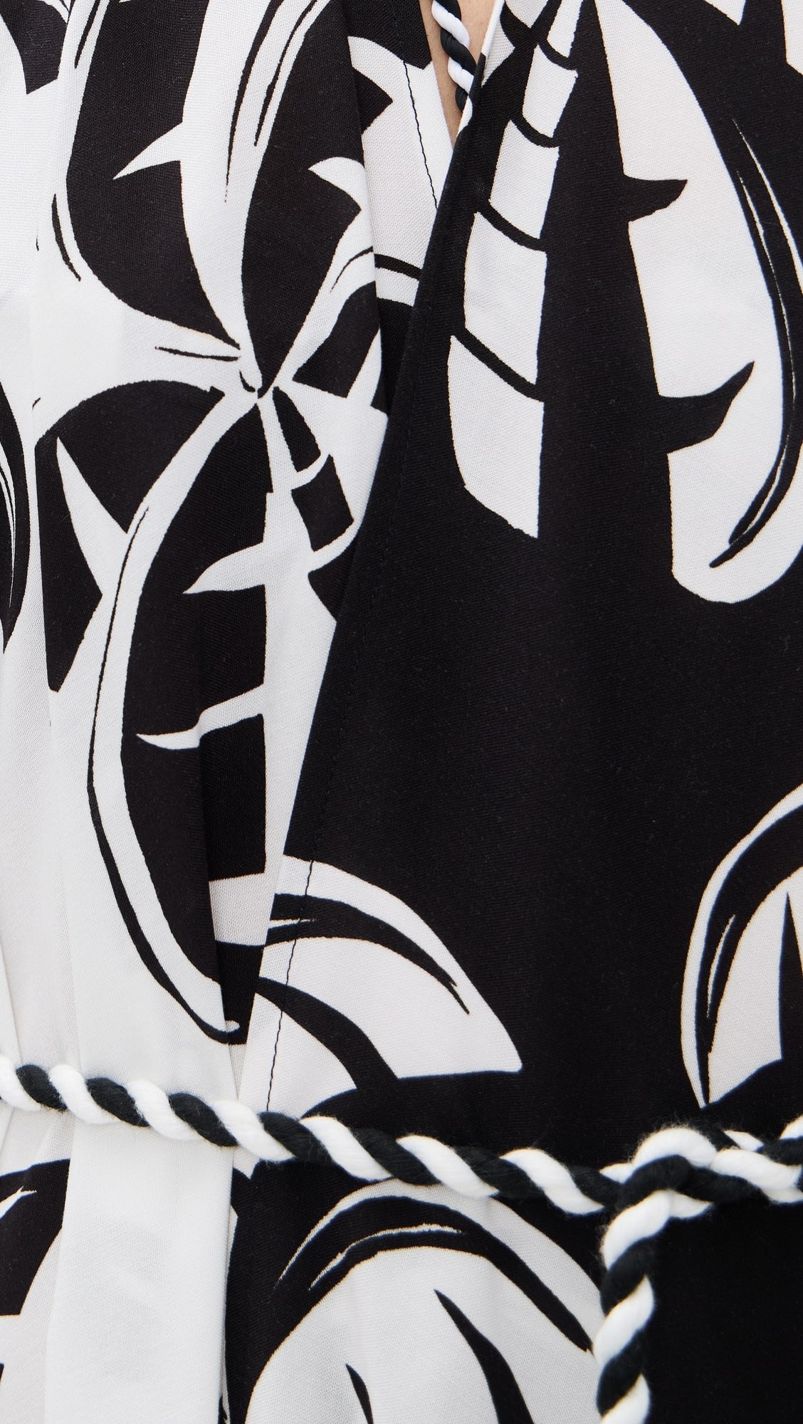 Black And White Graphic Palms Belted Maxi Dress