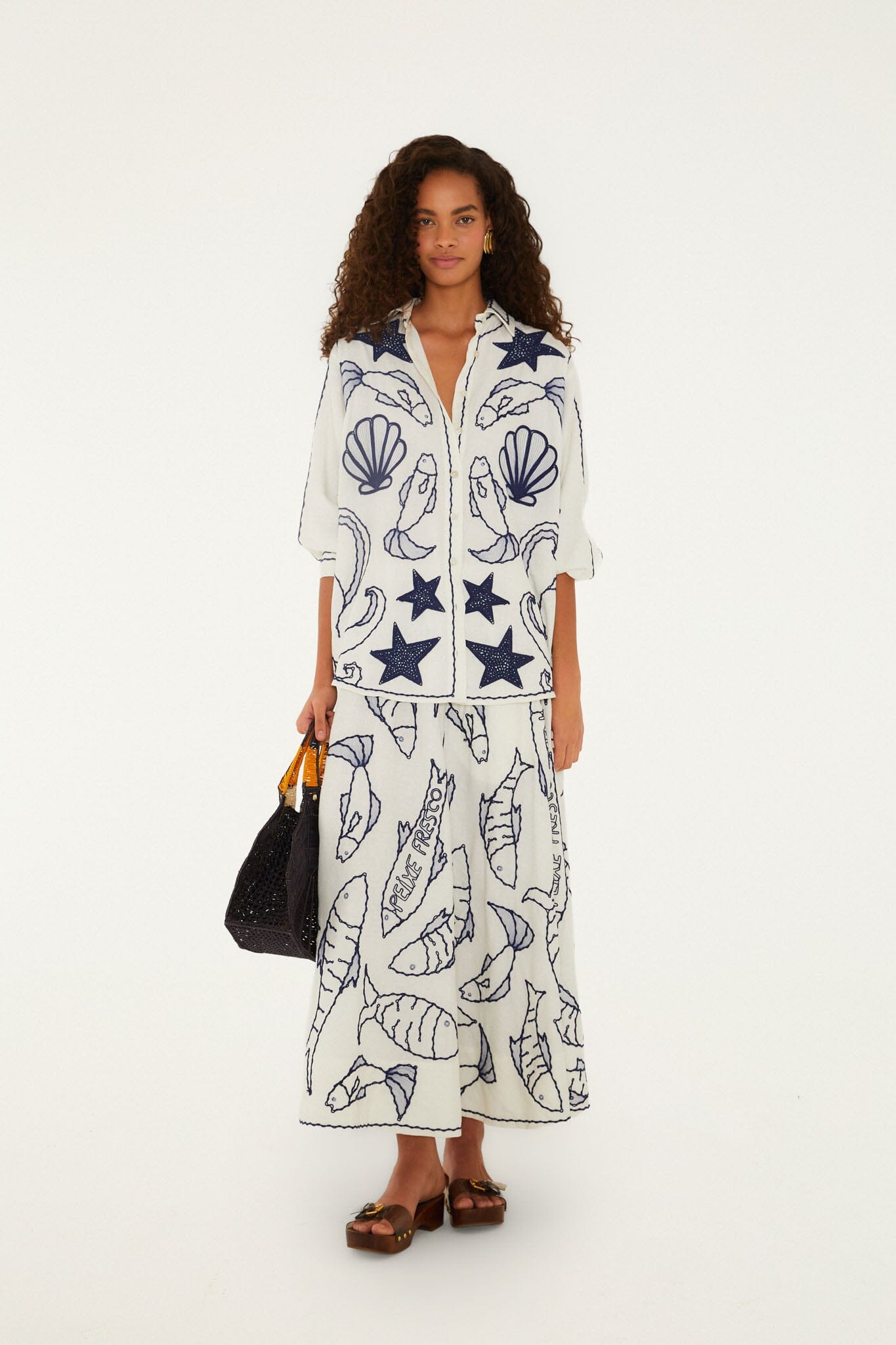 Off-White Fresh Fish Embroidered Skirt Set
