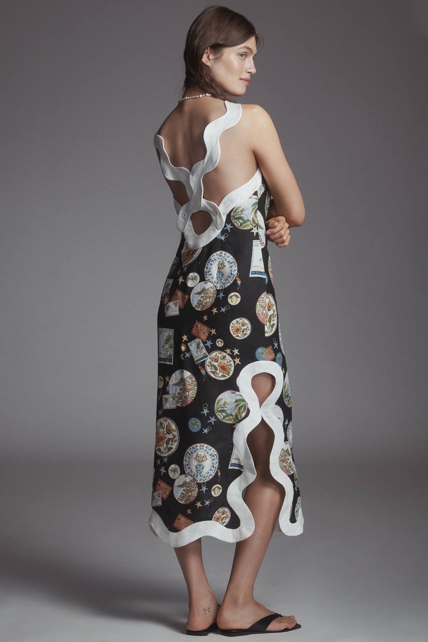 TRIP SOUVENIR BLACK WAVE SLEEVELESS MAXI DRESS