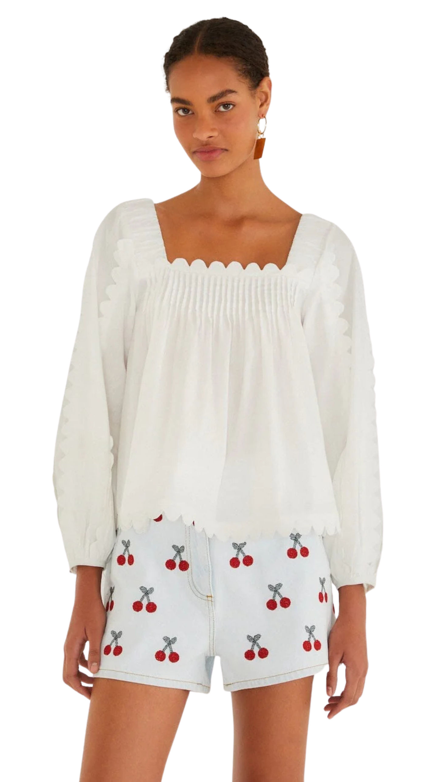 Embroidered Cherry Denim Shorts