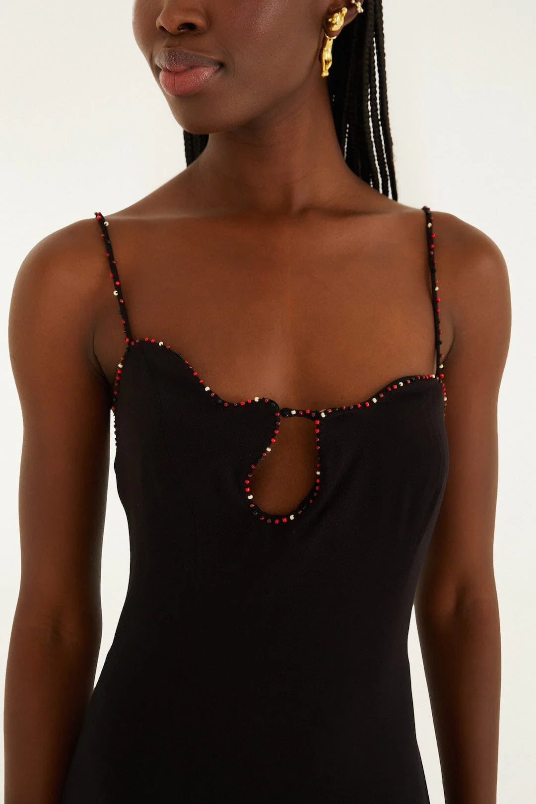 Black Beaded Neckline Sleevless Midi Dress
