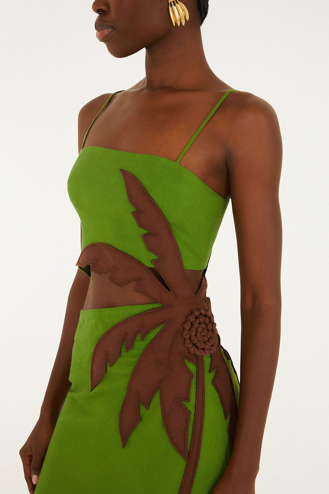 Green 3d Palm Tree Cut-Out Midi Dress