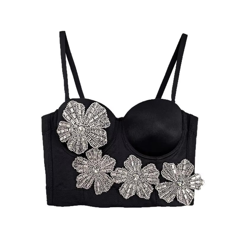 Floral Crystal Bustier Top
