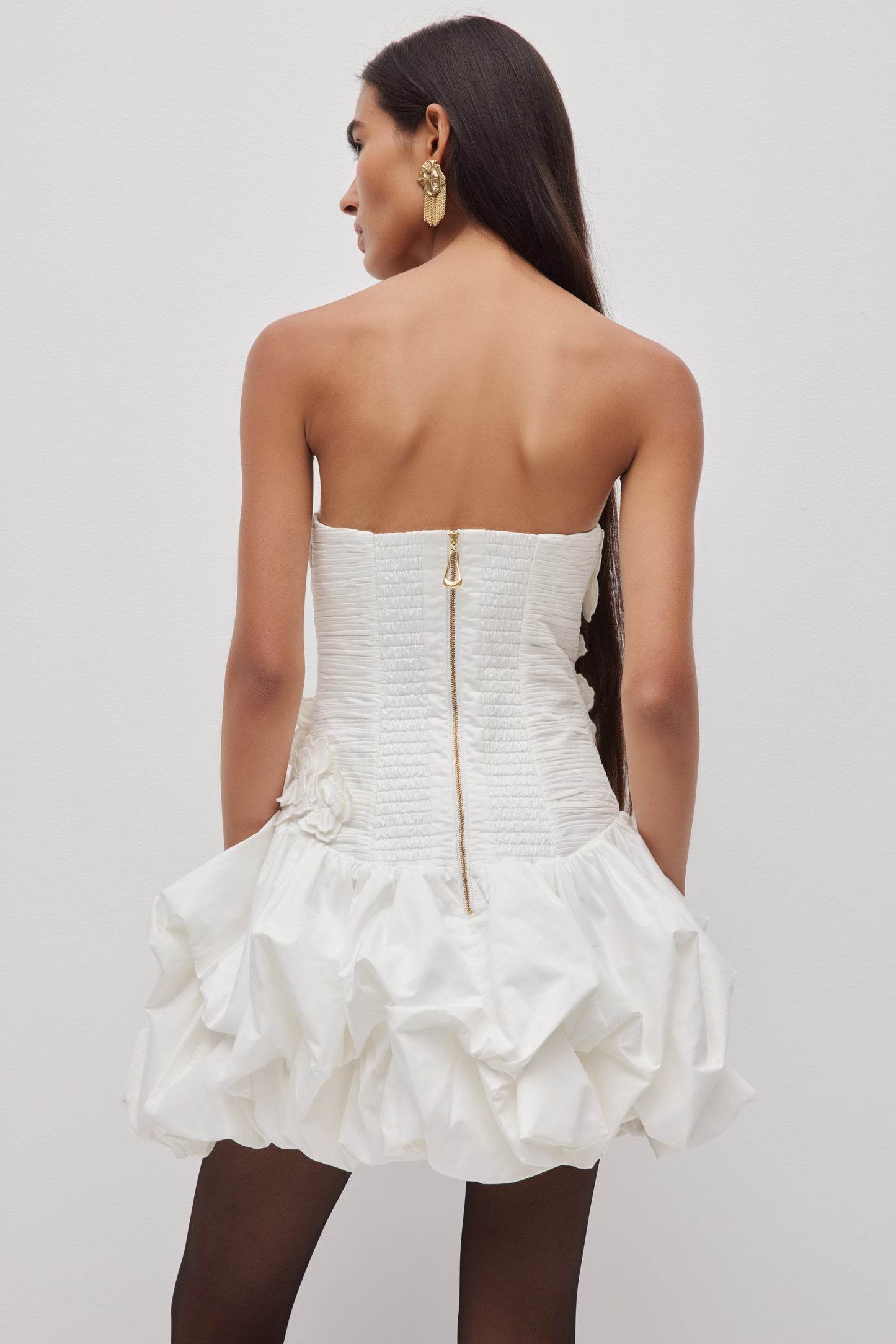 Camellia Floral Bubble Mini Dress – White