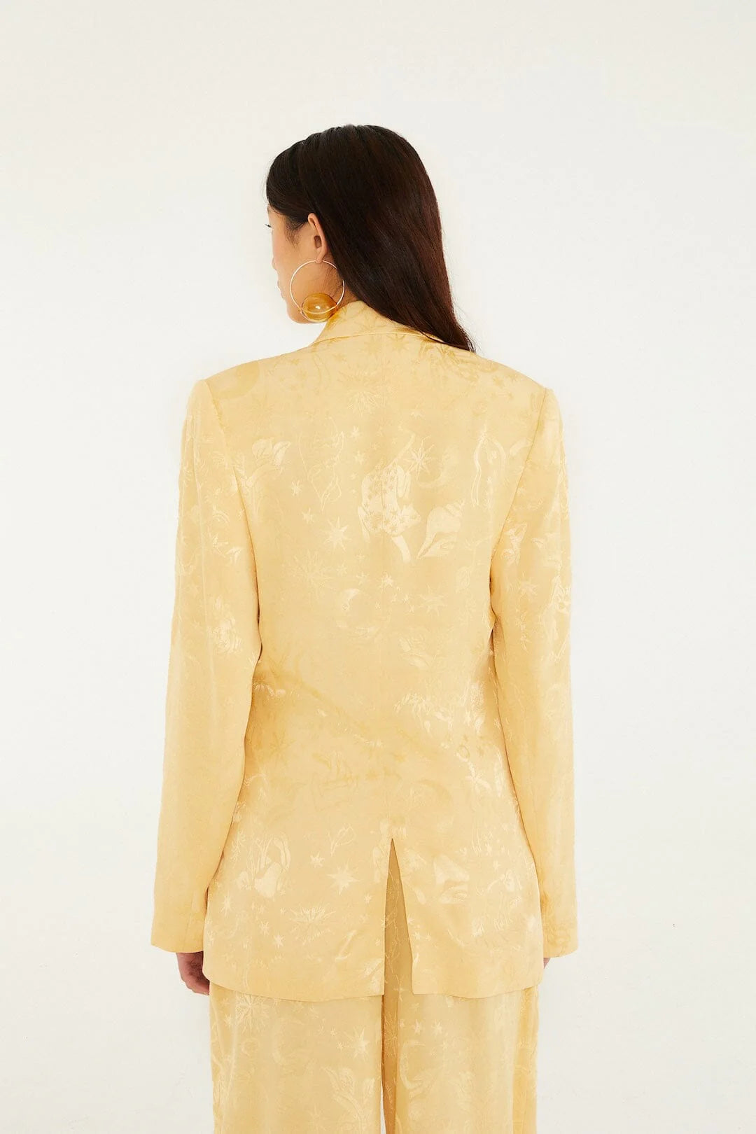 Beige Notched Lapel Front Ties Blazer Set