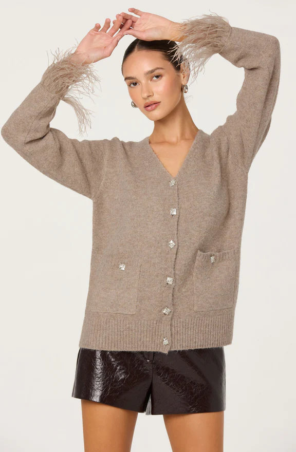 Grie Embellished Feather Trim Cardigan