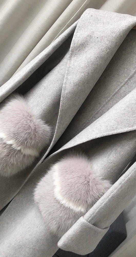 Fernanda Fox Fur and cashmere coat- Grey