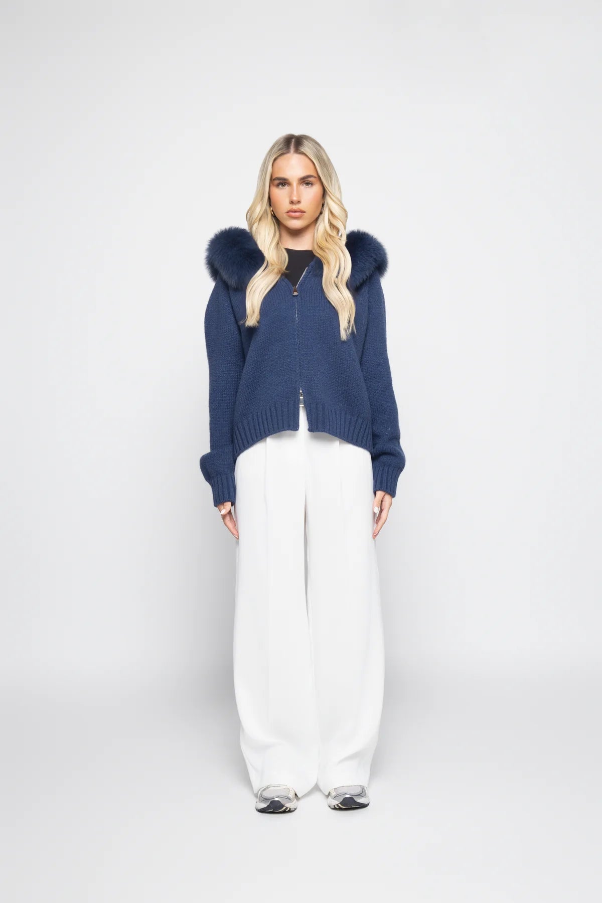 Melly Chic Fur Cardigan- Navy