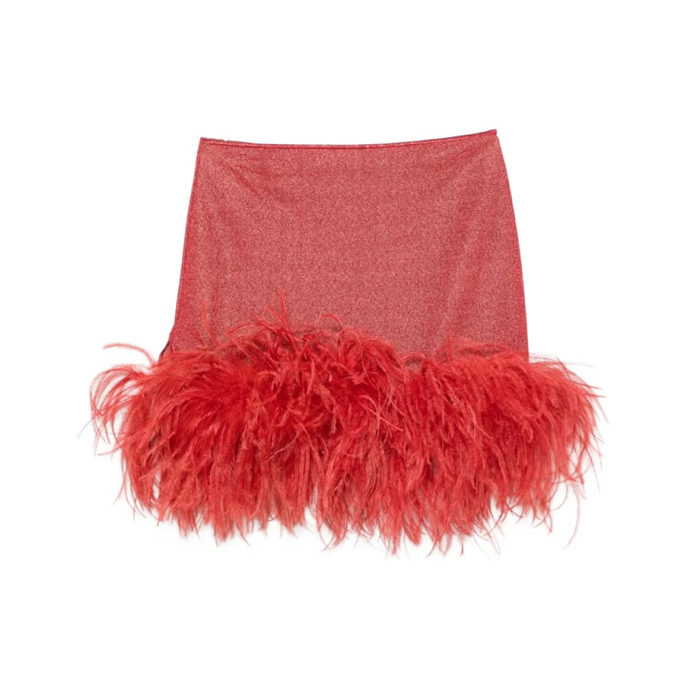LUMIÈRE SHIRT & PLUMAGE SKIRT SET -Coral