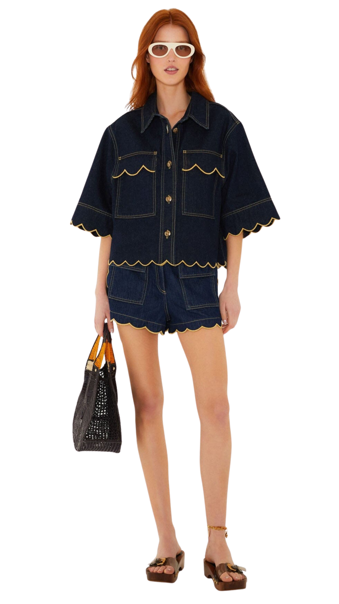 Dark Denim Wavy Hem Short Set