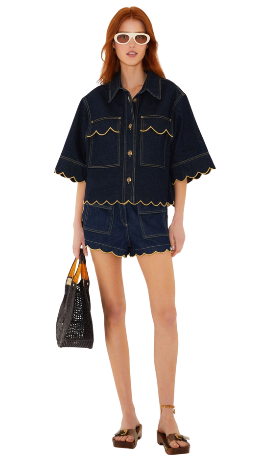 Dark Denim Wavy Hem Short Set