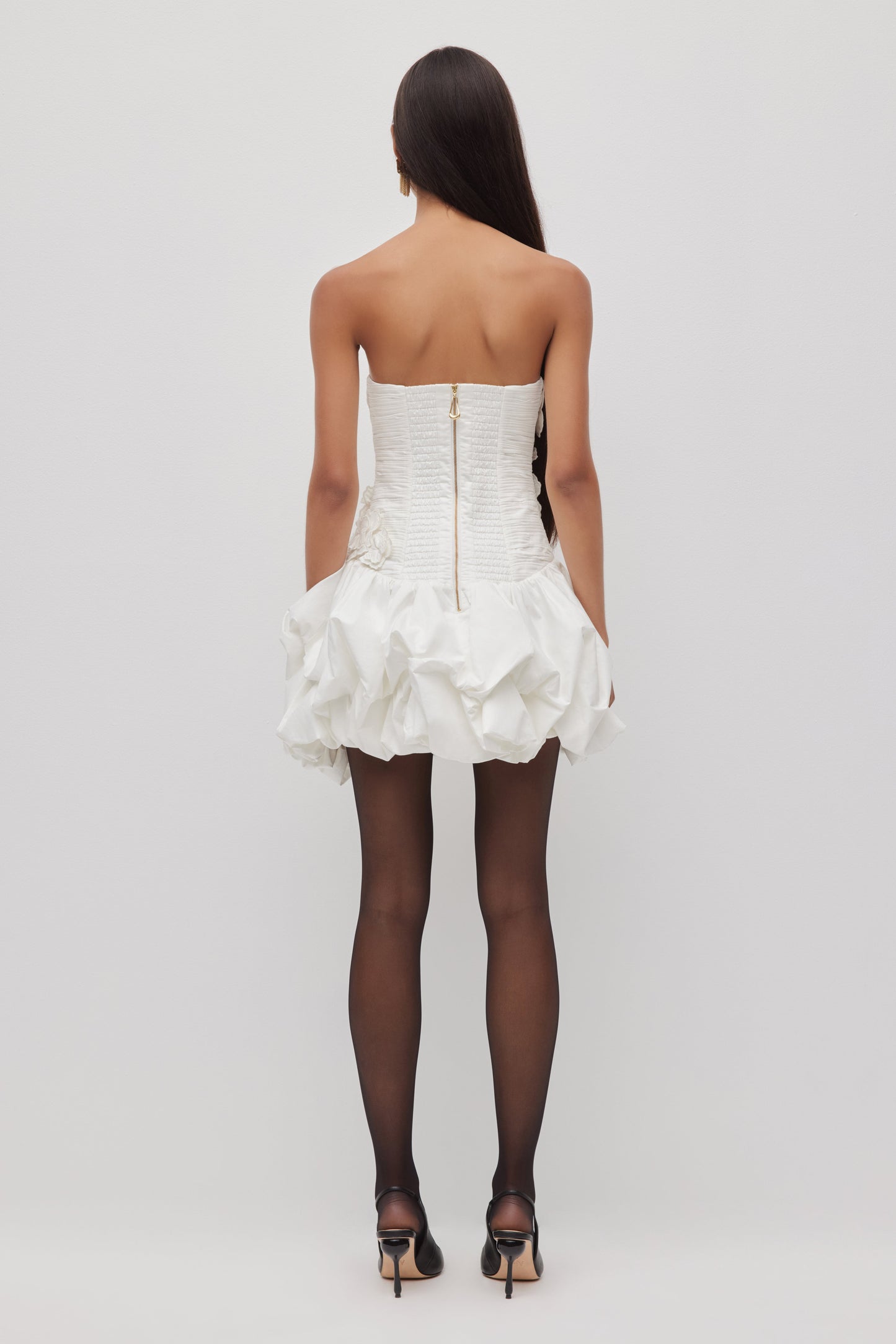 Camellia Floral Bubble Mini Dress – White