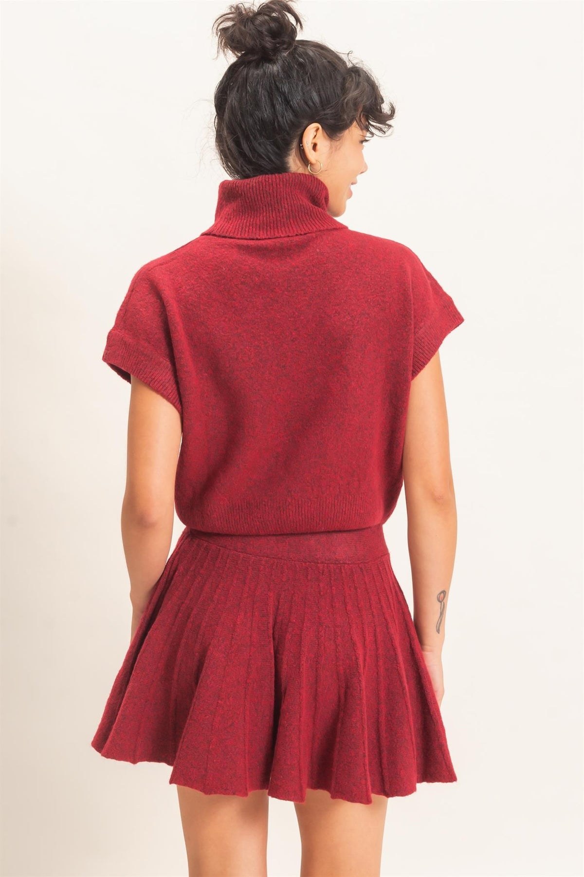 Sofia Turtleneck Knit Skirt Set - Cherry