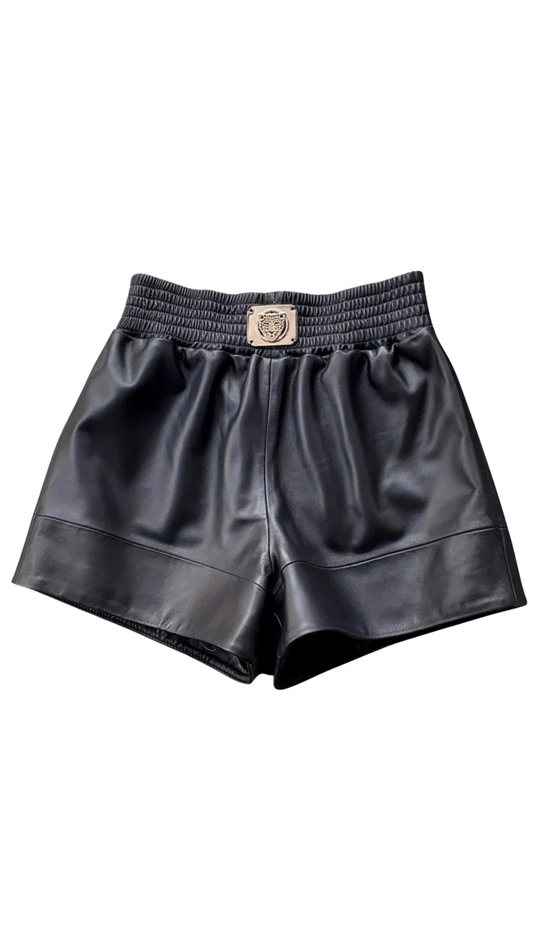 Leopard Stamp Leather Shorts
