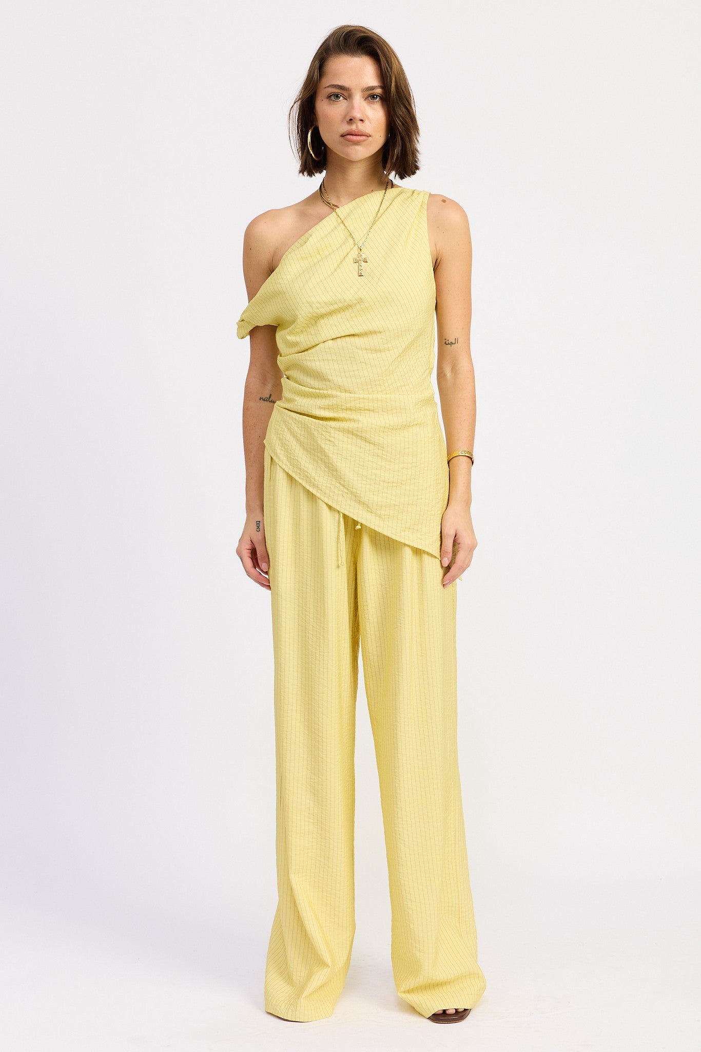 Ribbed One-Shoulder Set – Butter Yellow