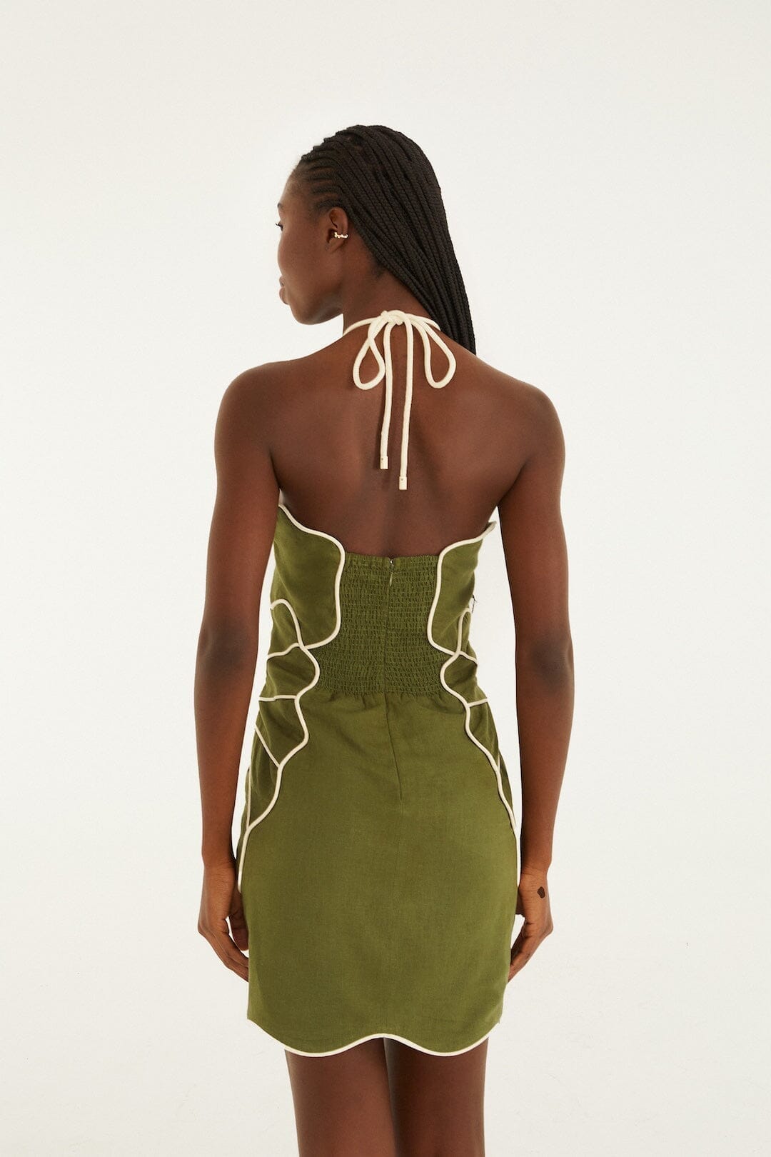 Green Wavy Trim Mini Dress