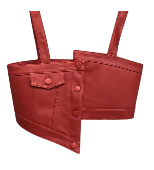 Miss Matched Red Leather Crop Top