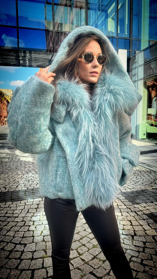 Ice Mint Silver Fox Fur Jacket