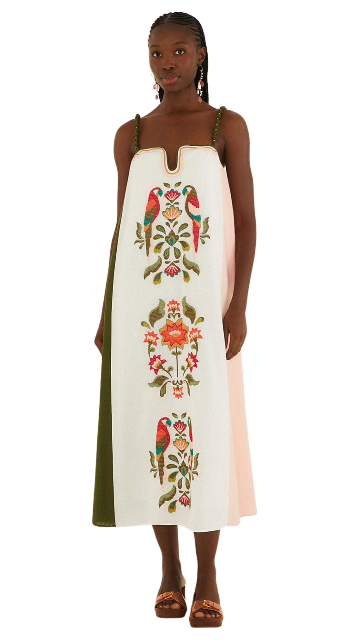 Cross Stich Embroidery Maxi Dress Sleeveless