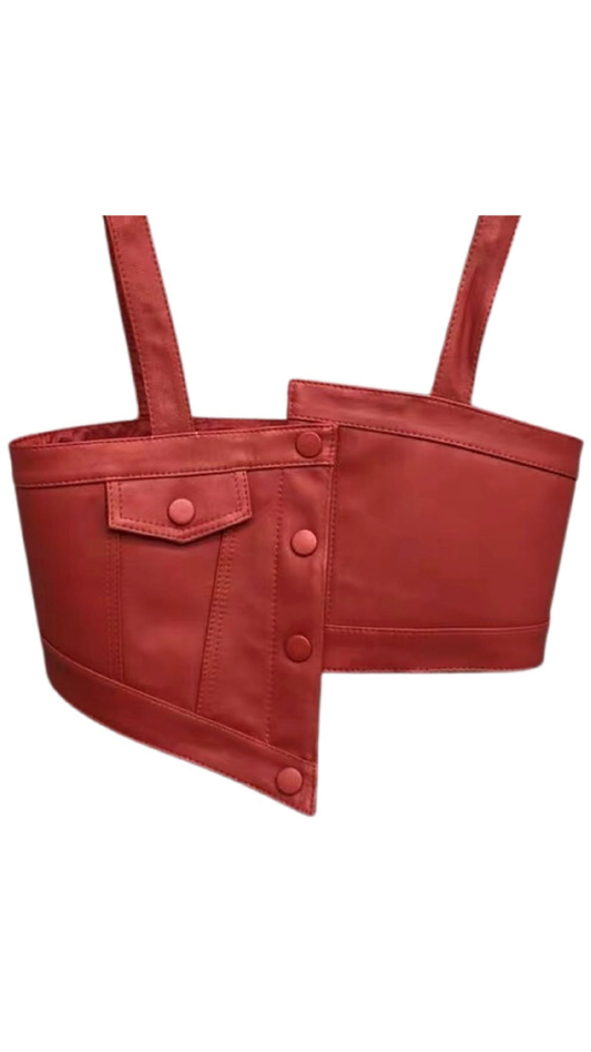 Miss Matched Red Leather Crop Top