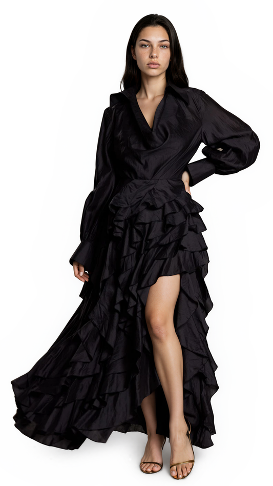 Noir Ruffled High-Low Set