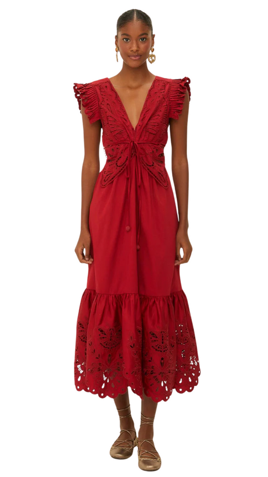 Red Butterfly Cut-Out Midi Dress
