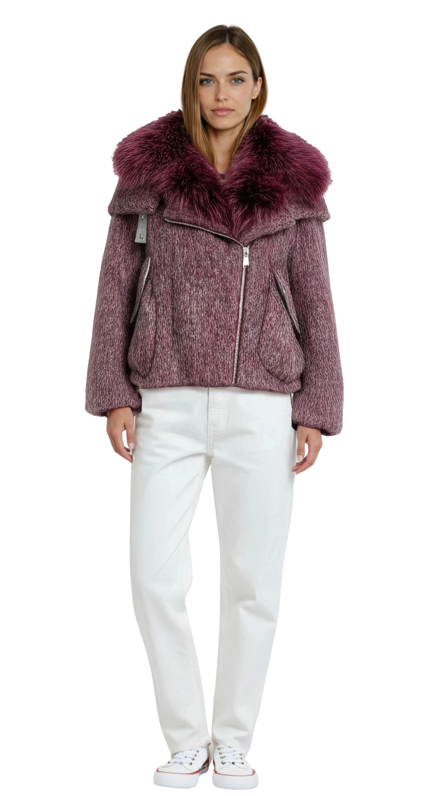 Merlot Silver Fox Fur Jacket