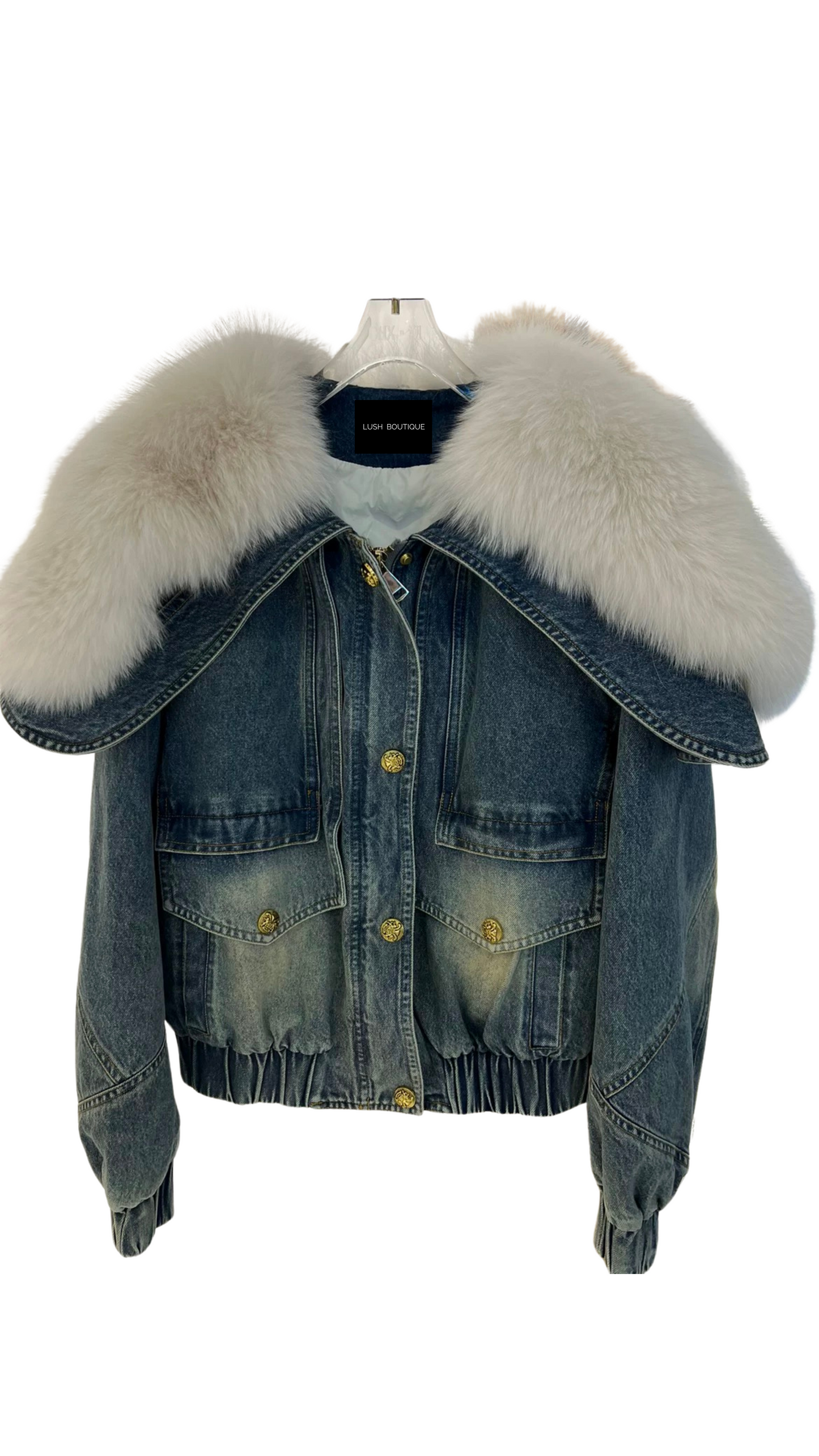 Celine Denim Fox Fur Jacket -Dark Blue