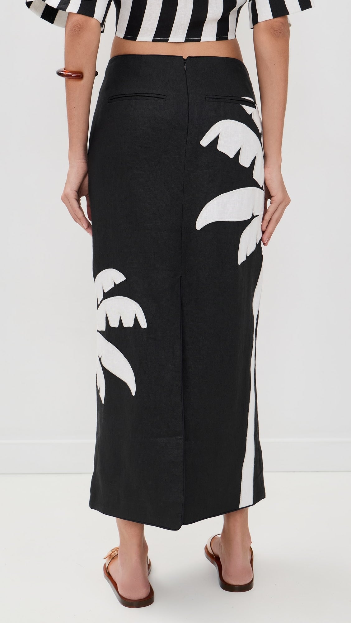 Black Embroidered Palm Tree Skirt Set