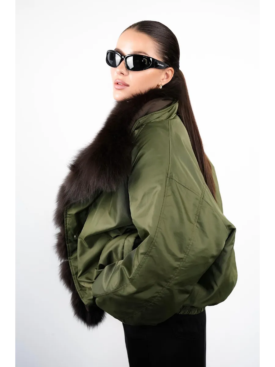 Olive Shadow Fox Fur Jacket
