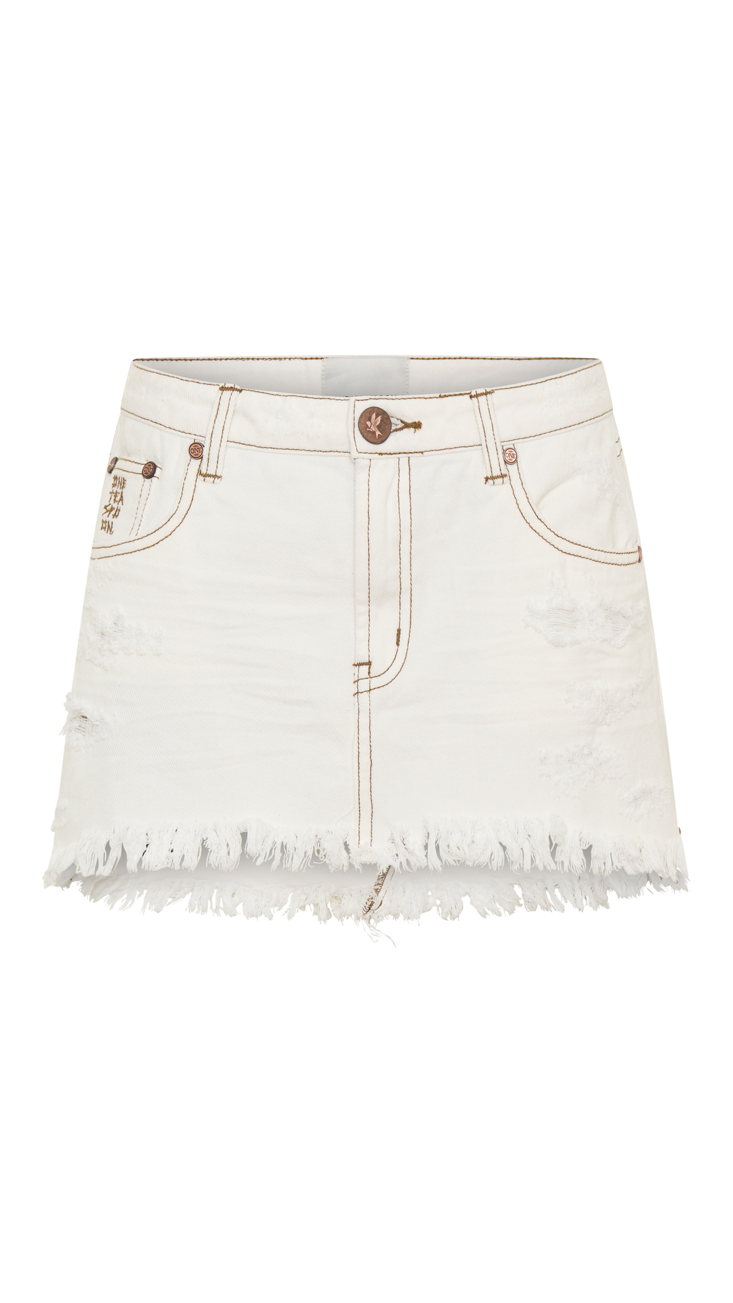Junkyard Low Waist Messed Up Mini Denim Skirt - White Beauty