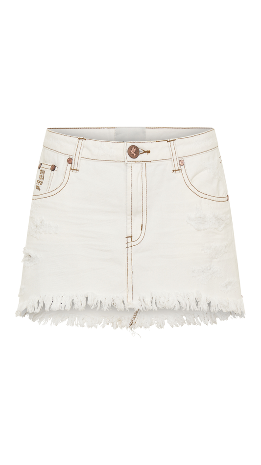 Junkyard Low Waist Messed Up Mini Denim Skirt - White Beauty