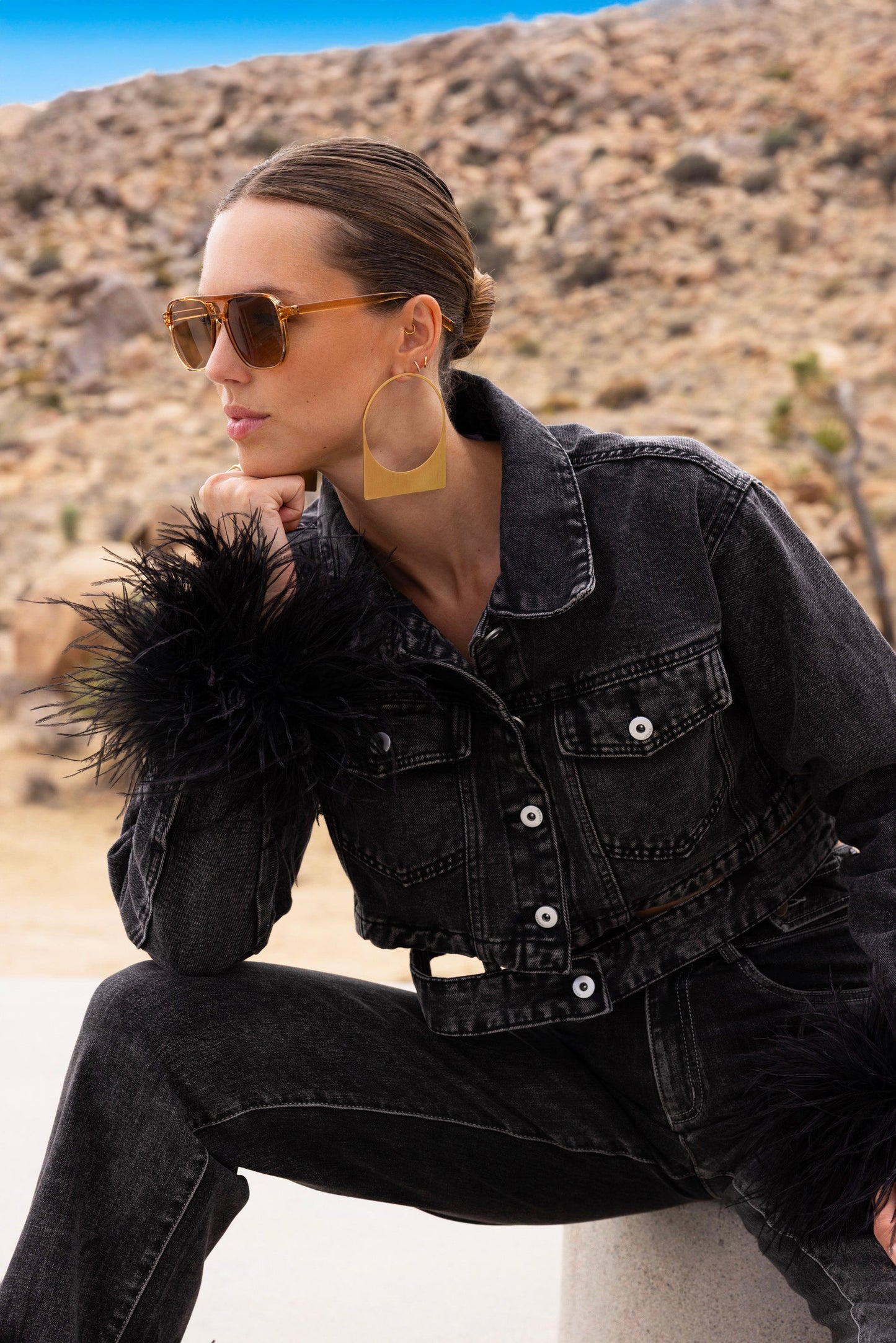 The Jetset Ostrich Feather Denim Set