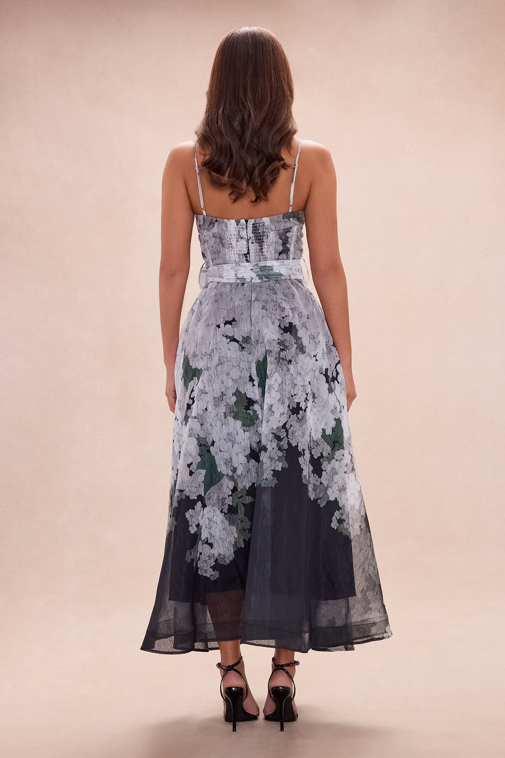 Midnight Blossom Corset Midi Dress