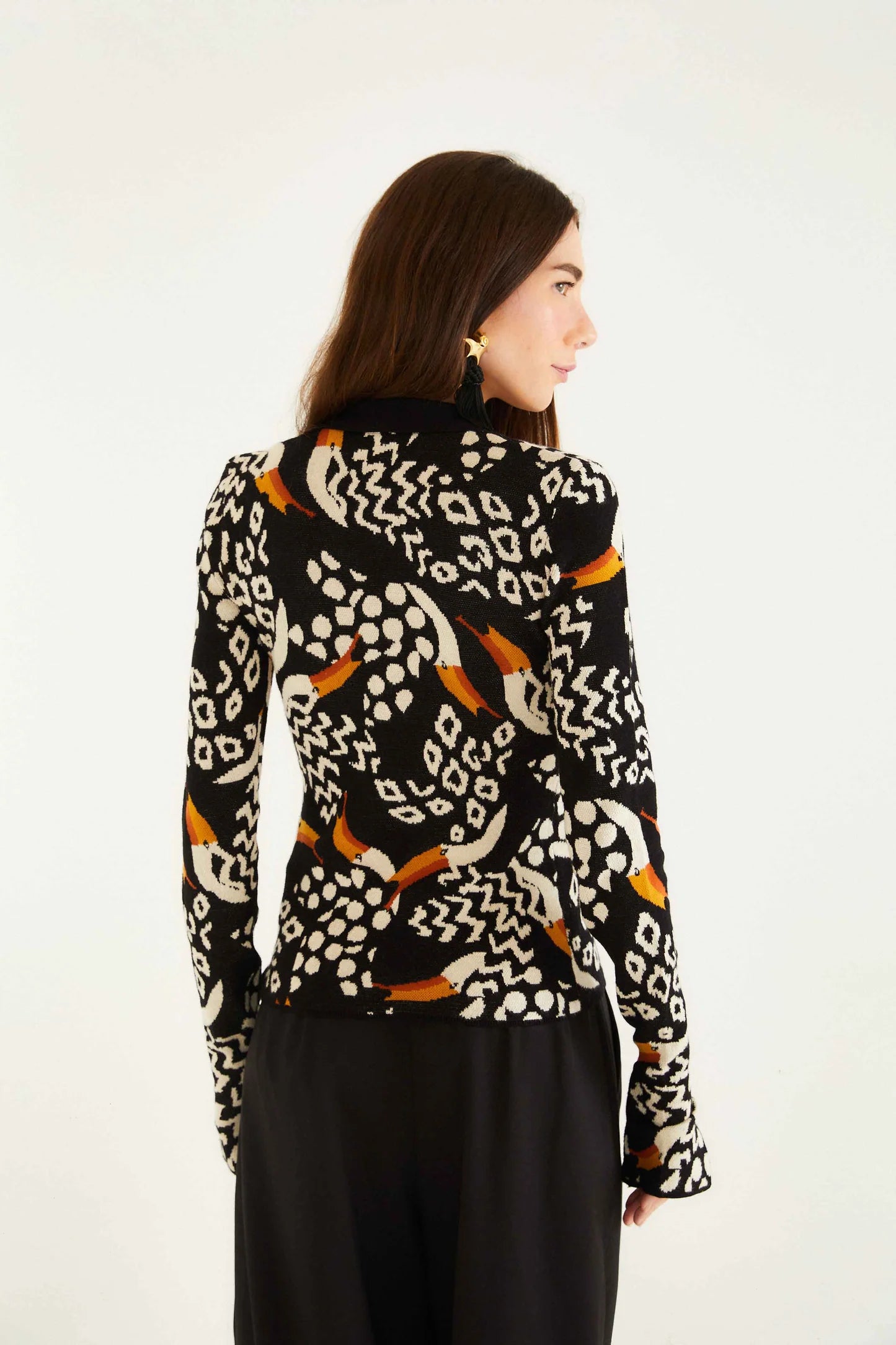 Black Tucanissimo Long Sleeve Polo Knit Top