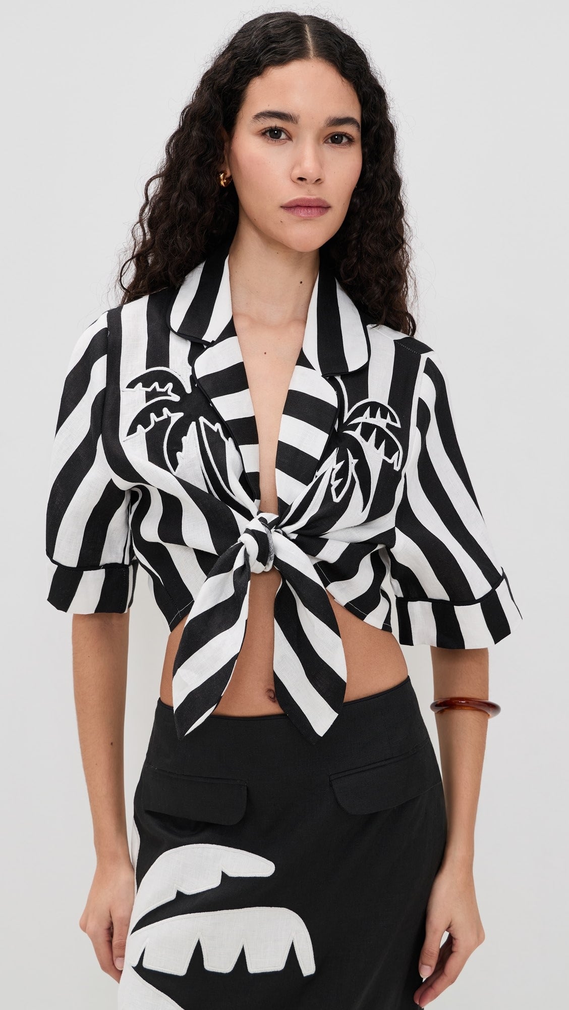 Black Embroidered Palm Tree Skirt Set
