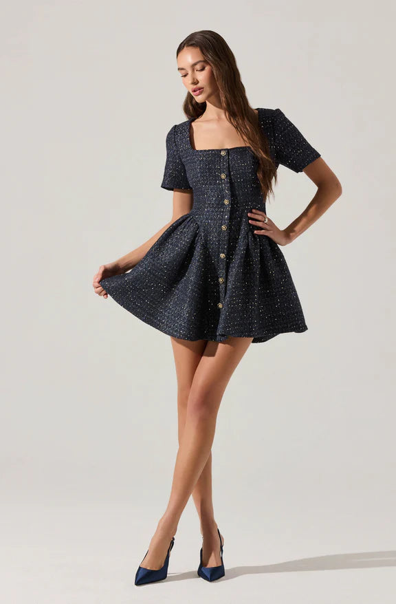 Janel Tweed Mini Skater Dress