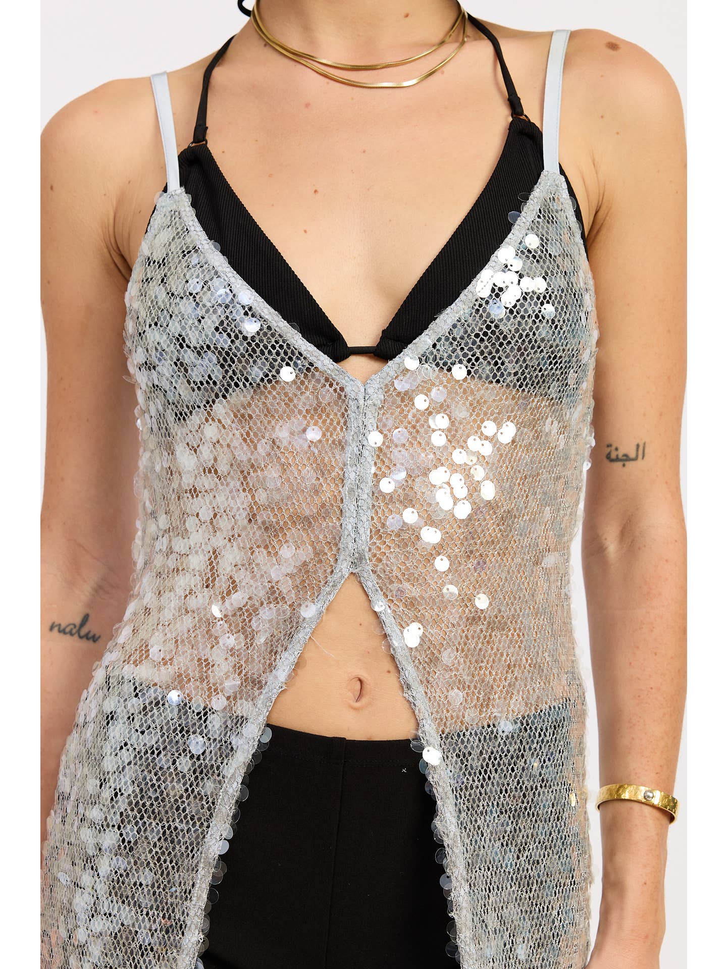 Sheer Sequin Maxi Overlay Top – Silver