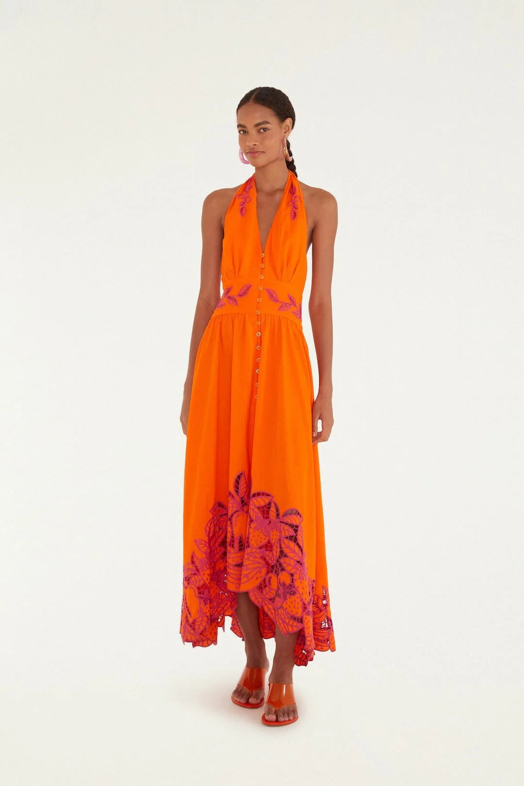 Orange Fruit Richelieu Artisanal Maxi Dress