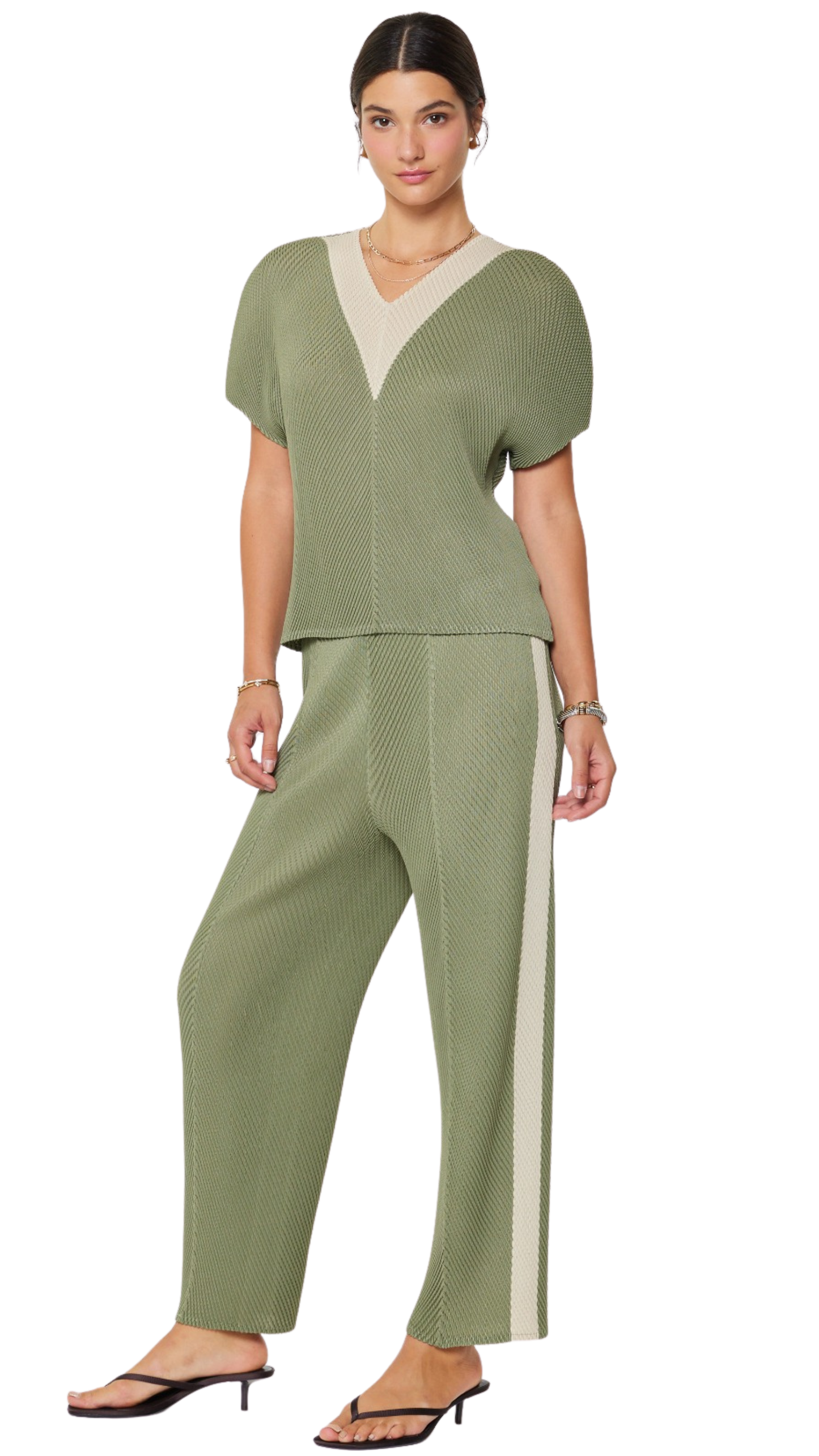 Olive Pleated Contrast Set