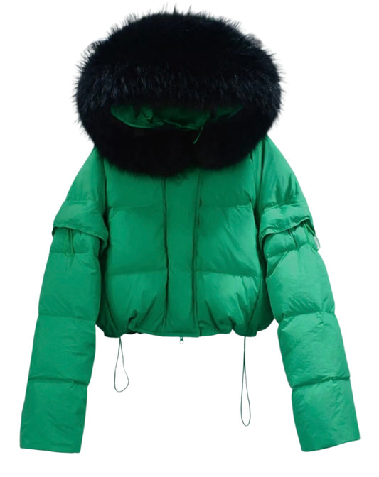 Stilla raccoon fur Hoodie Puffer Jacket- green